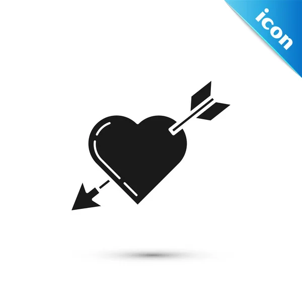 สัญลักษณ์ Amour สีดําที่มีไอคอนหัวใจและลูกศรแยกจากพื้นหลังสีขาว สัญลักษณ์แห่งความรัก สัญลักษณ์วาเลนไทน์ ภาพวาดเวกเตอร์ — ภาพเวกเตอร์สต็อก