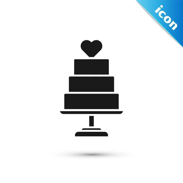 Pastel de boda negro con icono del corazón aislado sobre fondo blanco. Ilustración vectorial — Vector de stock