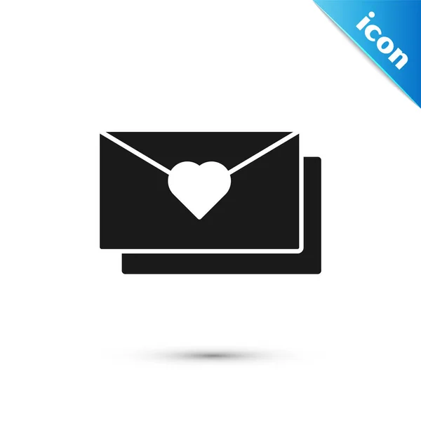 Envelope preto com ícone de coração Valentine isolado no fundo branco. Mensagem de amor. Carta de amor e romance. Ilustração vetorial — Vetor de Stock
