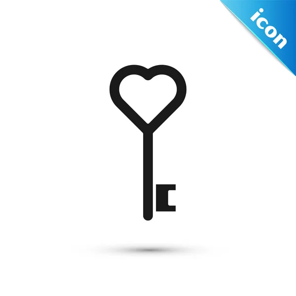 Black Key in heart shape icon isolated on white background. Vector Illustration — Stock Vector
