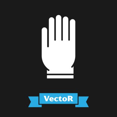 Beyaz Bahçe eldiven simgesi siyah arka plan üzerinde izole. Kauçuk eldiven işareti. Tarım el koruma, eldiven güvenliği. Vektör İllüstrasyonu