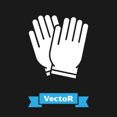 Beyaz Bahçe eldiven simgesi siyah arka plan üzerinde izole. Kauçuk eldiven işareti. Tarım el koruma, eldiven güvenliği. Vektör İllüstrasyonu