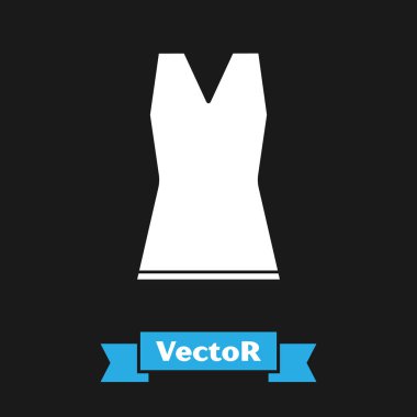 Beyaz Kadın elbise simgesi siyah arka plan üzerinde izole. Kıyafet işareti. Vektör İllüstrasyonu