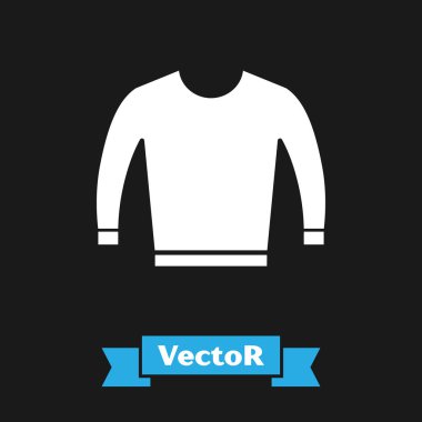 Siyah arkaplanda beyaz süveter simgesi var. Kazak ikonu. Vektör İllüstrasyonu