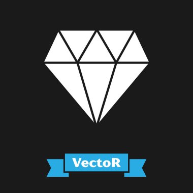 Siyah arka planda yalıtılmış Beyaz Elmas simgesi. Mücevher sembolü. Mücevher taşı. Vektör İllüstrasyonu