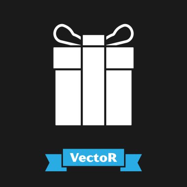 Siyah arka planda yalıtılmış Beyaz Hediye kutusu simgesi. Vektör İllüstrasyonu