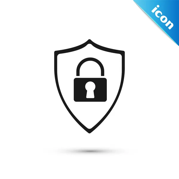 Segurança Black Shield com ícone de bloqueio isolado no fundo branco. Proteção, segurança, segurança por senha. Firewall sinal de privacidade de acesso. Ilustração vetorial — Vetor de Stock