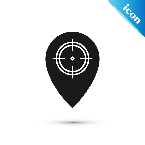 Ikona černého Huntu, izolovaná na bílém pozadí. Navigace, ukazatel, umístění, mapa, GPS, směr, místo, kompas, kontakt, hledání. Vektorová ilustrace — Stockový vektor