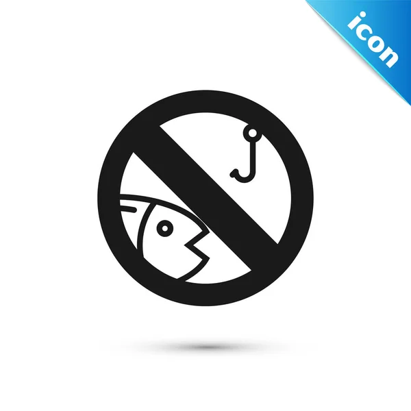 Negro No hay icono de pesca aislado sobre fondo blanco. Signo de prohibición. Ilustración vectorial — Vector de stock