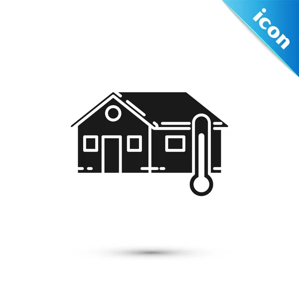 Schwarzes Haus Temperatur Symbol isoliert auf weißem Hintergrund. Thermometer-Symbol. Vektorillustration — Stockvektor