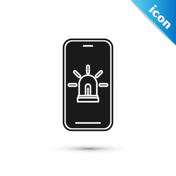 Telefone celular preto com casa inteligente e ícone de alarme isolado no fundo branco. Sistema de segurança de casa inteligente. Ilustração vetorial — Vetor de Stock