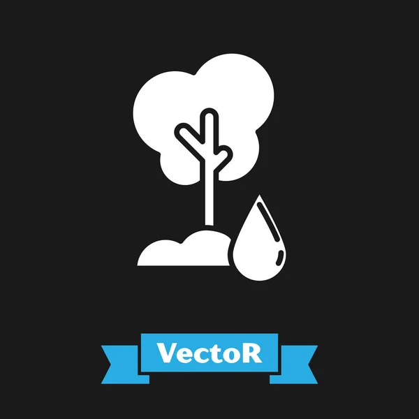 Weißes Baumsymbol isoliert auf schwarzem Hintergrund. Waldsymbol. Bewässerungssymbol. Vektorillustration — Stockvektor