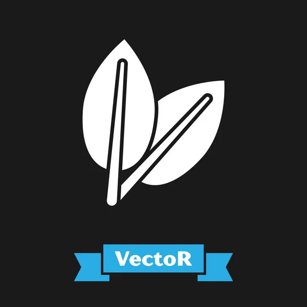 Weiße Blätter Symbol isoliert auf schwarzem Hintergrund. frisches Naturprodukt-Symbol. Vektorillustration — Stockvektor