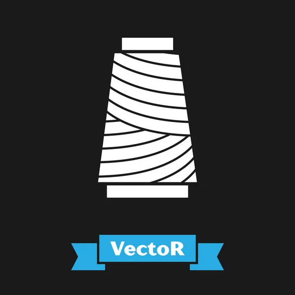 White Sewing thread on spool icon isolated on black background. Yarn spool. Thread bobbin. Vector Illustration — Stock Vector