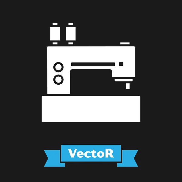 Icono de la máquina de coser blanca aislado sobre fondo negro. Ilustración vectorial — Vector de stock