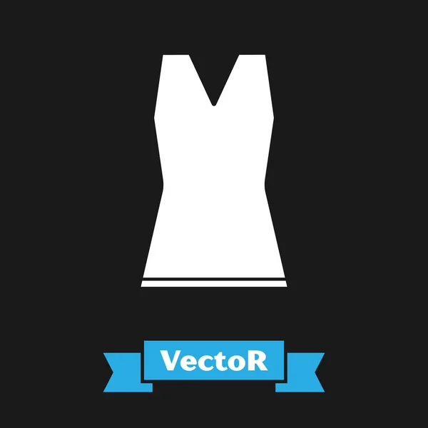 Weißes Frauenkleid Ikone isoliert auf schwarzem Hintergrund. Kleiderzeichen. Vektorillustration — Stockvektor
