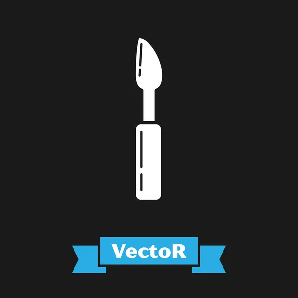 Weißes Werkzeugsymbol isoliert auf schwarzem Hintergrund. Nähmesser mit Klinge vorhanden. Vektorillustration — Stockvektor