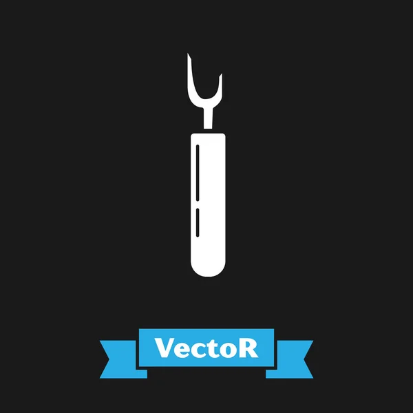 Weißes Werkzeugsymbol isoliert auf schwarzem Hintergrund. Nähmesser mit Klinge vorhanden. Vektorillustration — Stockvektor
