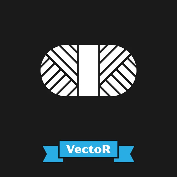 Linha de costura branca no ícone carretel isolado no fundo preto. Carretel de fios. Bobina de rosca. Ilustração vetorial — Vetor de Stock