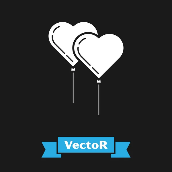 Weiße Luftballons in Herzform mit Schleifensymbol auf schwarzem Hintergrund. Vektorillustration — Stockvektor