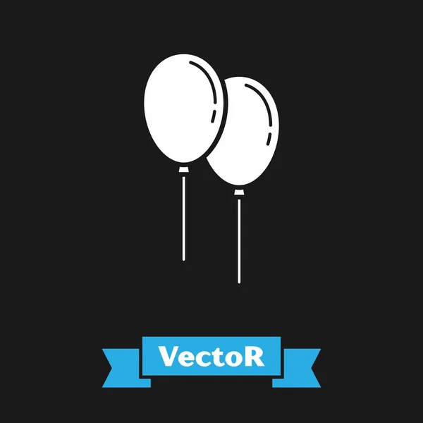 White Balloons with ribbon icon isolated on black background. Vector Illustration — Stock Vector