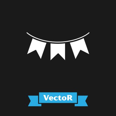 Siyah arka planda izole bayraklar simgesi ile Beyaz Karnaval çelenk. Doğum günü kutlaması, festival ve adil dekorasyon için parti pennants. Vektör İllüstrasyonu