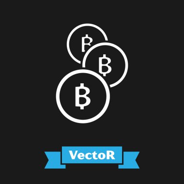 Beyaz Cryptocurrency sikke Bitcoin simgesi siyah arka plan üzerinde izole. Fiziksel biraz para. Blockchain tabanlı güvenli kripto para birimi. Vektör İllüstrasyonu