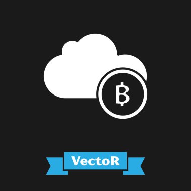 Beyaz Cryptocurrency bulut madenciliği simgesi siyah arka planda yalıtılmış. Blockchain teknolojisi, bitcoin, dijital para piyasası, kripto para cüzdanı. Vektör İllüstrasyonu