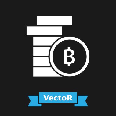 Beyaz Cryptocurrency sikke Bitcoin simgesi siyah arka plan üzerinde izole. Fiziksel biraz para. Blockchain tabanlı güvenli kripto para birimi. Vektör İllüstrasyonu