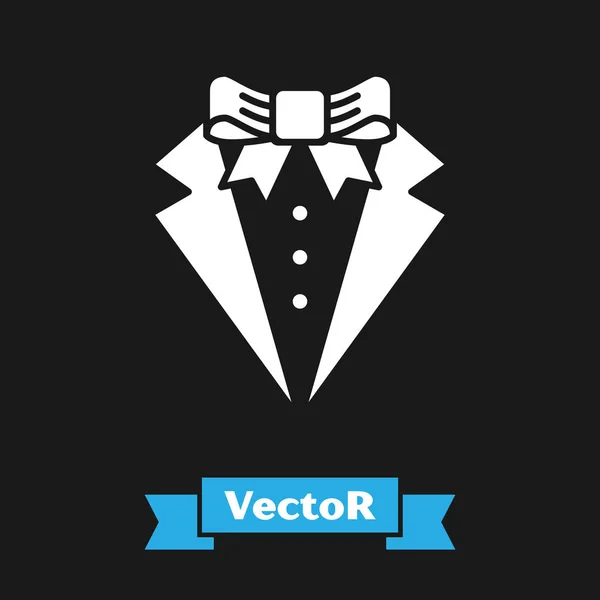 White Suit icon isolated on black background. Tuxedo. Wedding suits with necktie. Vector Illustration — Stock Vector