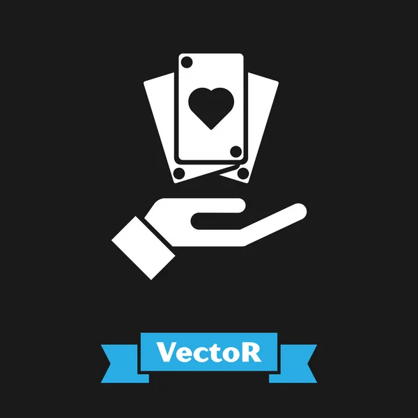 Weiße Hand mit Spielkarten-Symbol isoliert auf schwarzem Hintergrund. Casino-Spieldesign. Vektorillustration — Stockvektor