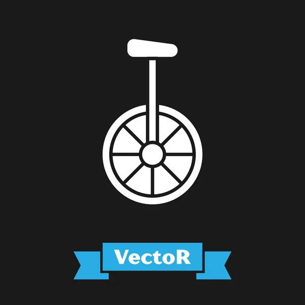 Unicycle branco ou um ícone da bicicleta da roda isolado no fundo preto. Bicicleta Monowheel. Ilustração vetorial — Vetor de Stock