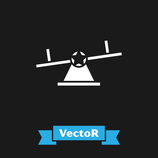 Ícone Seesaw branco isolado no fundo preto. Equivalente tábua. Símbolo do recreio. Ilustração vetorial — Vetor de Stock