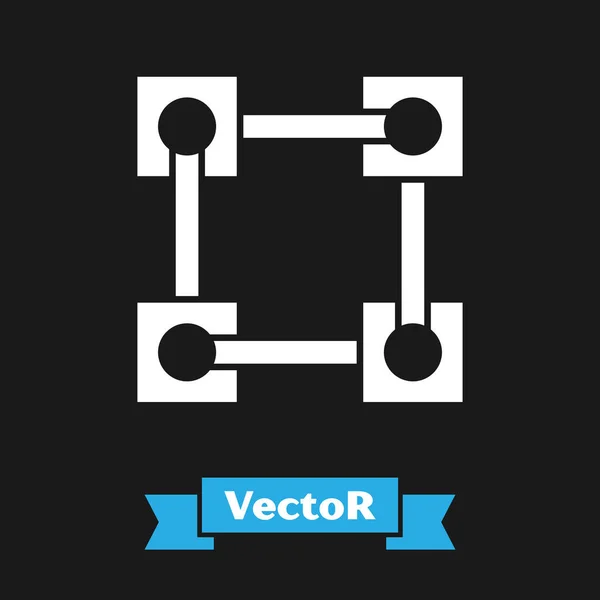 Weißes Symbol der Blockchain-Technologie isoliert auf schwarzem Hintergrund. Kryptowährungsdaten. abstrakte geometrische Blockchain-Netzwerktechnologie. Vektorillustration — Stockvektor