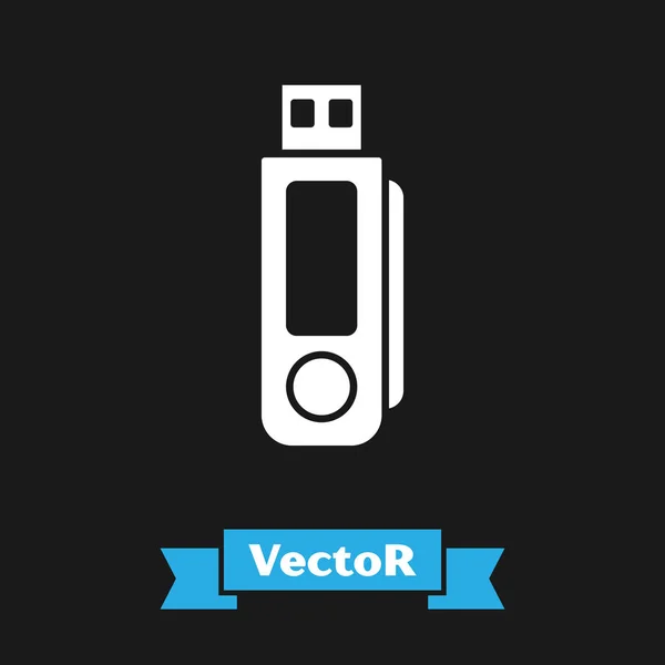 Weißes USB-Stick-Symbol isoliert auf schwarzem Hintergrund. Vektorillustration — Stockvektor