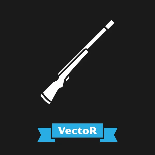 Witte jacht pistool pictogram geïsoleerd op zwarte achtergrond. Jacht Shotgun. Vector illustratie — Stockvector