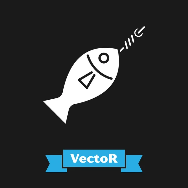 Pescado blanco en icono de gancho aislado sobre fondo negro. Ilustración vectorial — Vector de stock