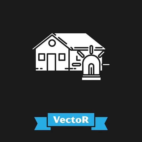 Maison intelligente blanche et icône d'alarme isolée sur fond noir. Système de sécurité de la maison intelligente. Illustration vectorielle — Image vectorielle