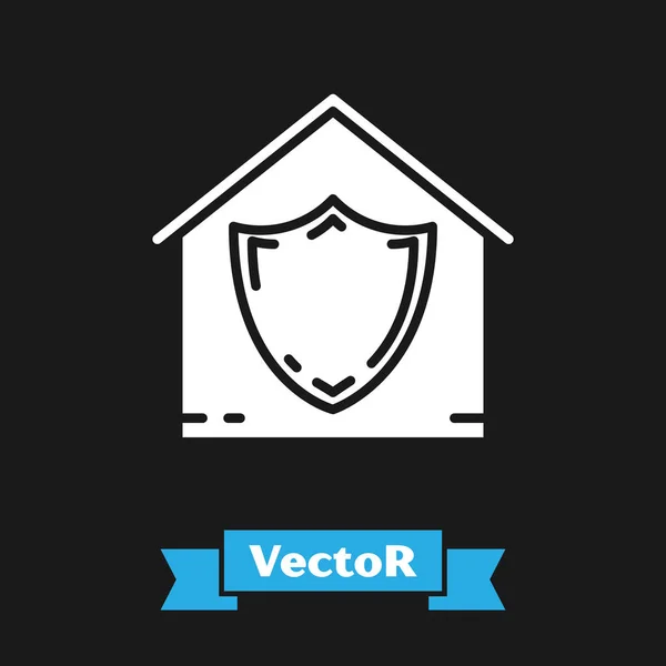 Casa Blanca bajo icono de protección aislado sobre fondo negro. Protección, seguridad, protección, concepto de defensa. Ilustración vectorial — Vector de stock