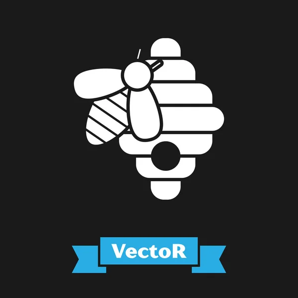 Weißer Bienenstock auf schwarzem Hintergrund. Bienenstock-Symbol. Imkerei und Imkerei. süße natürliche Nahrung. Vektorillustration — Stockvektor