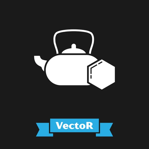Weißer Teekocher mit Honigsymbol isoliert auf schwarzem Hintergrund. süße natürliche Nahrung. Vektorillustration — Stockvektor