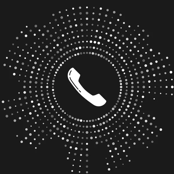Biała ikona telefonu w kolorze białym na szarym tle. Znak telefoniczny. Streszczenie koło losowe kropki. Ilustracja wektorowa — Wektor stockowy