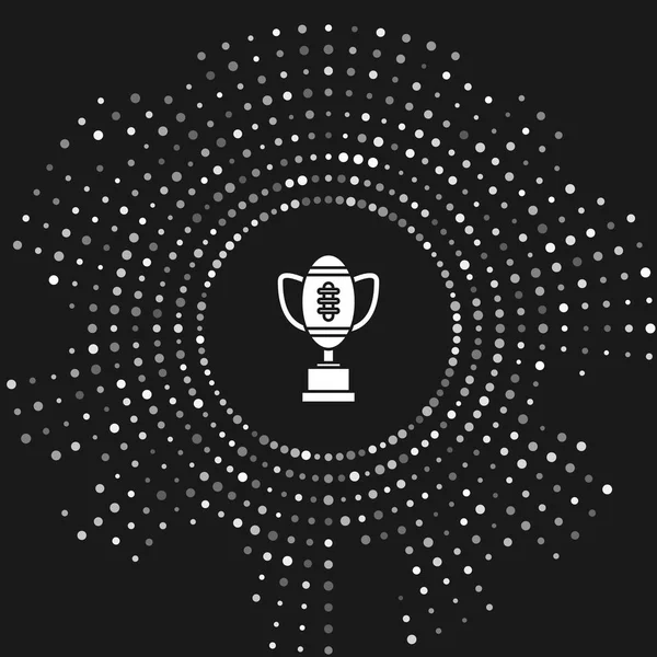 White Award cup and American football ball icon isolated on grey background. Winner trophy symbol. Championship or competition trophy. Abstract circle random dots. Vector Illustration — Stock Vector