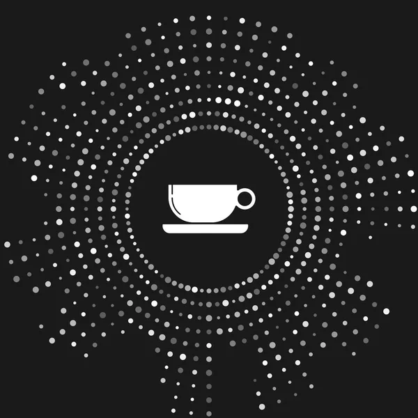 Icono plano taza de café blanco aislado sobre fondo gris. Taza de té. Café caliente. Puntos aleatorios de círculo abstracto. Ilustración vectorial — Archivo Imágenes Vectoriales