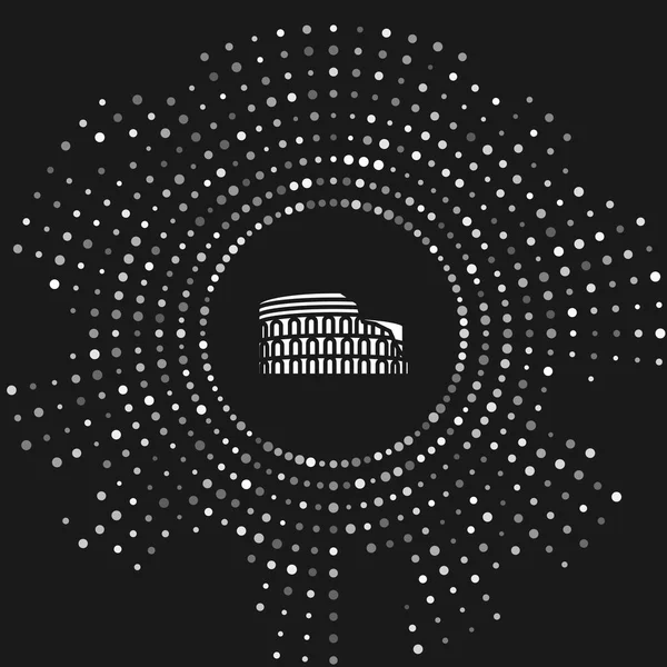Λευκό Κολοσσαίο στη Ρώμη, Ιταλία εικονίδιο απομονώνεται σε γκρίζο φόντο. Στο Κολοσσαίο. Σύμβολο της αρχαίας Ρώμης, τσακωμοί μονομάχων. Αφηρημένο κύκλος τυχαίες τελείες. Απεικόνιση διανυσματικών φορέων — Διανυσματικό Αρχείο