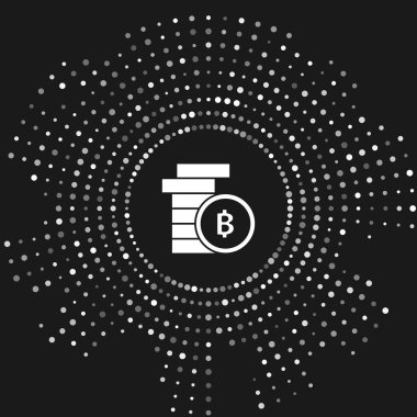 Gri arka planda yalıtılmış Beyaz Cryptocurrency sikke Bitcoin simgesi. Fiziksel biraz para. Blockchain tabanlı güvenli kripto para birimi. Soyut daire rasgele nokta. Vektör İllüstrasyonu
