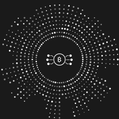 Gri arka plan üzerinde izole mikroçip devre simgesi ile daire içinde Beyaz Cryptocurrency bitcoin. Blockchain teknolojisi, dijital para piyasası. Soyut daire rasgele nokta. Vektör İllüstrasyonu