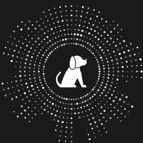 Ícone de cão branco isolado em fundo cinza. Pontos aleatórios de círculo abstrato. Ilustração vetorial —  Vetores de Stock