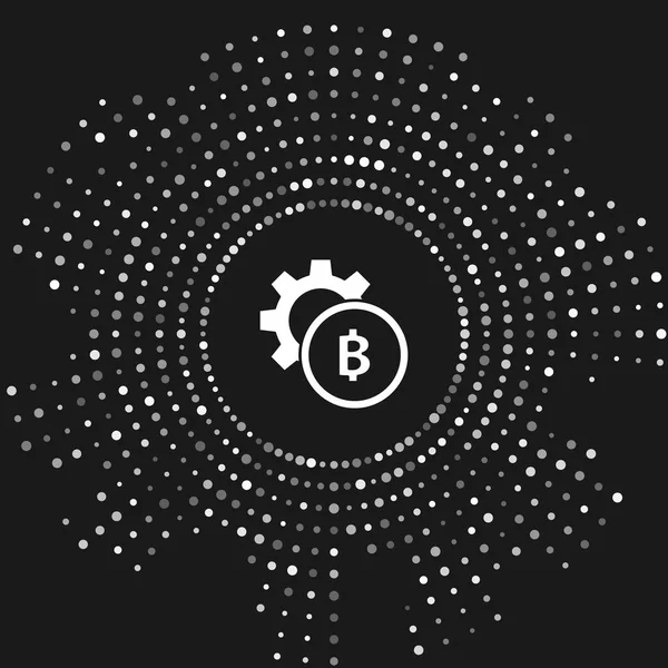 Gri arka planda yalıtılmış Beyaz Cryptocurrency sikke Bitcoin simgesi. Dişli ve Bitcoin ayarı. Blockchain tabanlı güvenli kripto para birimi. Soyut daire rasgele nokta. Vektör İllüstrasyonu