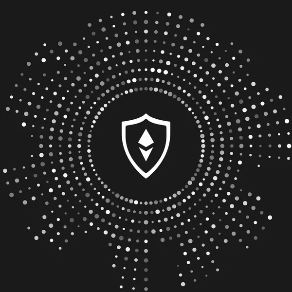 Wit schild Ethereum ETH pictogram geïsoleerd op grijze achtergrond. Cryptogeld mijnbouw, blockchain-technologie, beveiliging, beschermen, digitaal geld. Abstracte cirkel willekeurige stippen. Vector illustratie — Stockvector